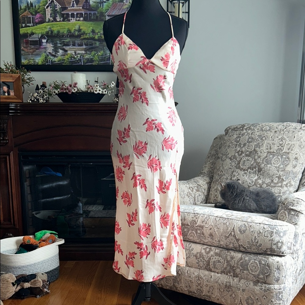 Princess Polly Cream and Pink Floral Midi Dress